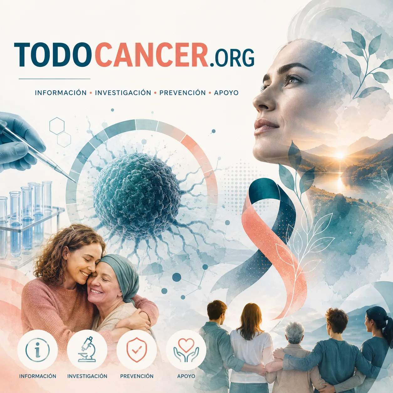 Imagen de concienciación del Día Mundial contra el Cáncer con lazos y pacientes
